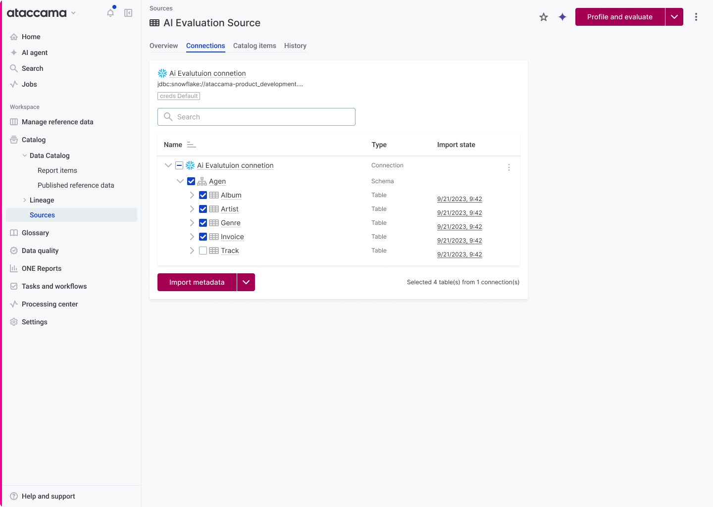 The old import path: a single source's Connections tab, one connection expanded