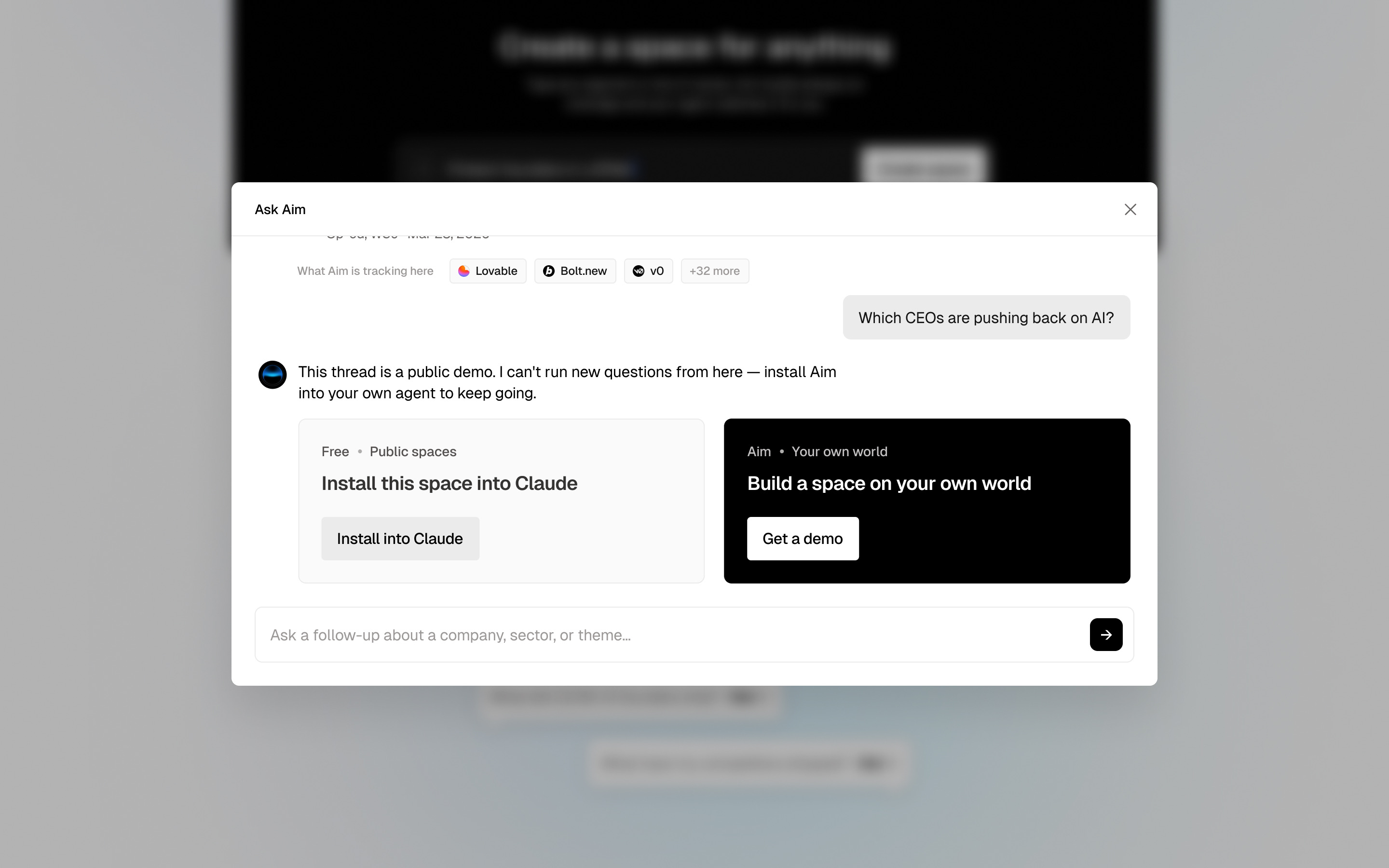 Ask Aim: answer with sources and a prompt to install Aim into your own agent