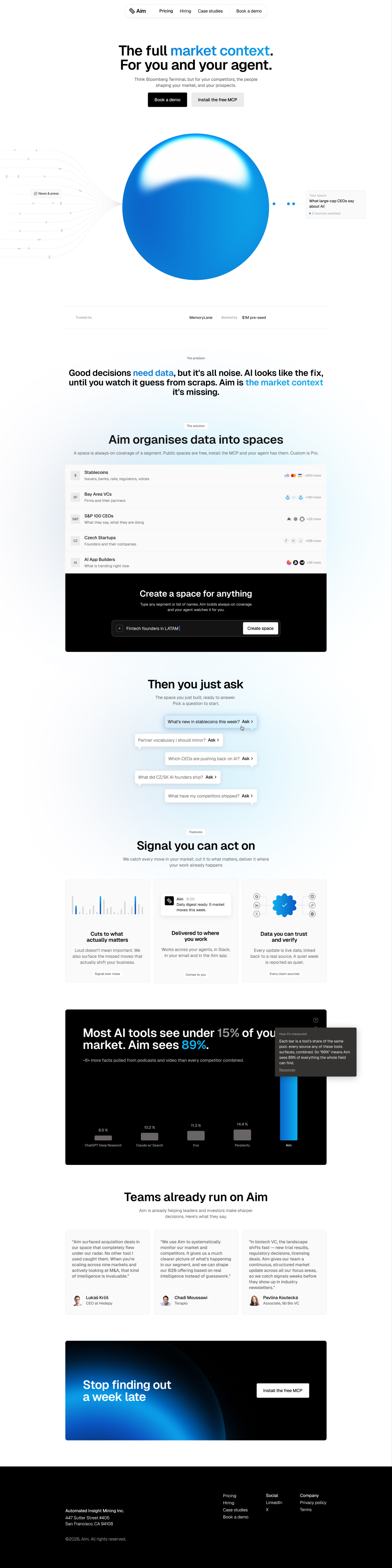 Aim homepage, full page